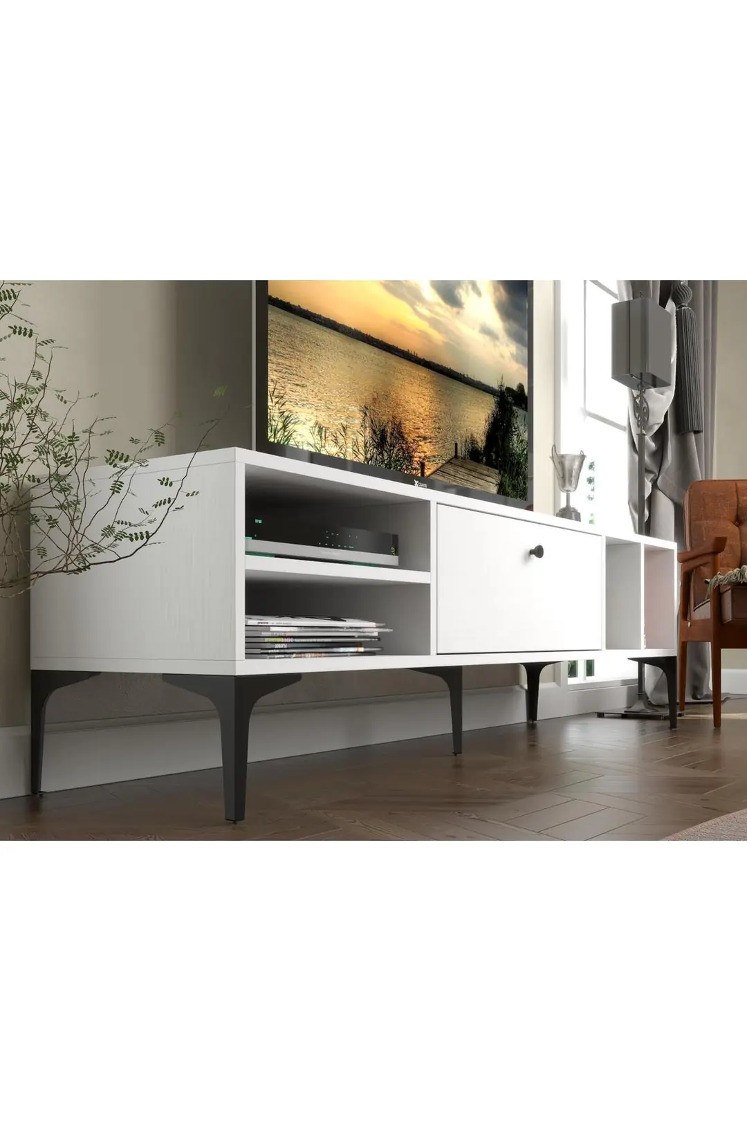 Milan Tv Ünitesi Minifiks Bağlantı , Dolap Metal Ayak - Beyaz / Siyah